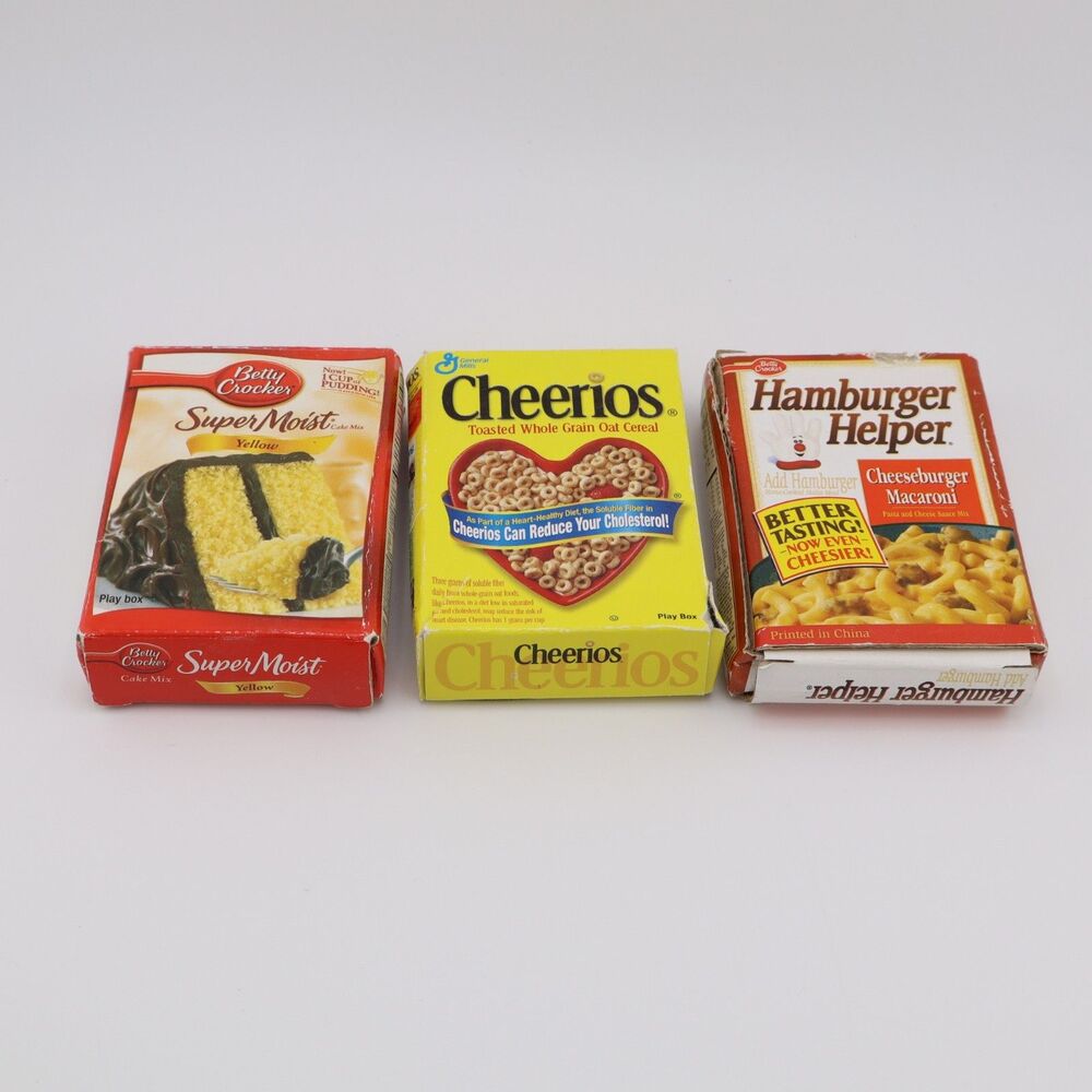 Vintage Pretend Play Mini Betty Crocker Food Cardboard Box Toy - Lot of 3 - 3"
